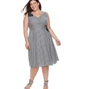 Chaya Gingham Fit & Flare Dress Black/White